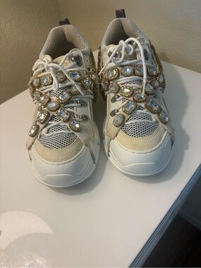 Gucci Cream White Crystal-Strap Chunky Sneakers